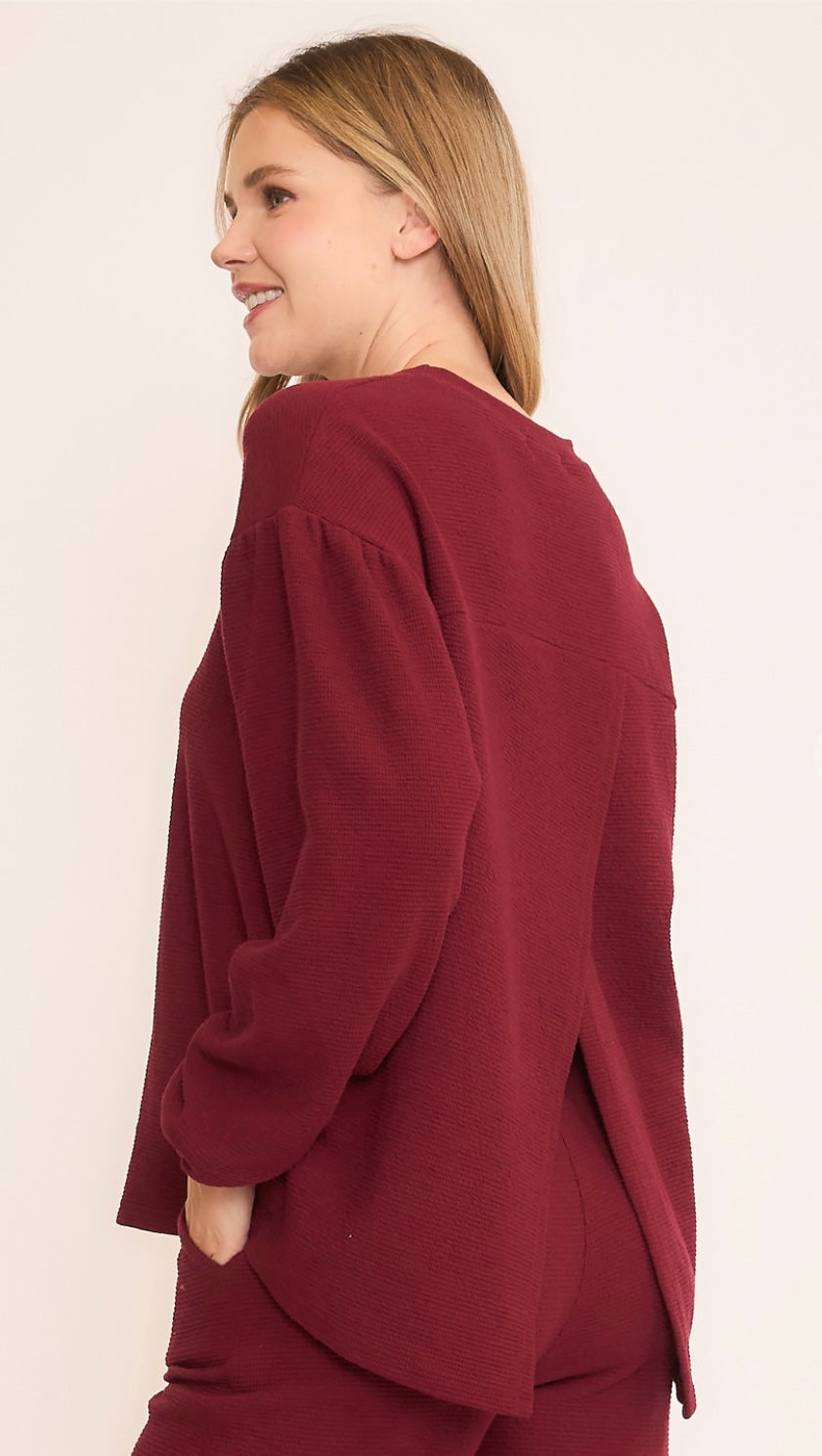 Seersucker Long sleeve top set/Wide leg pants