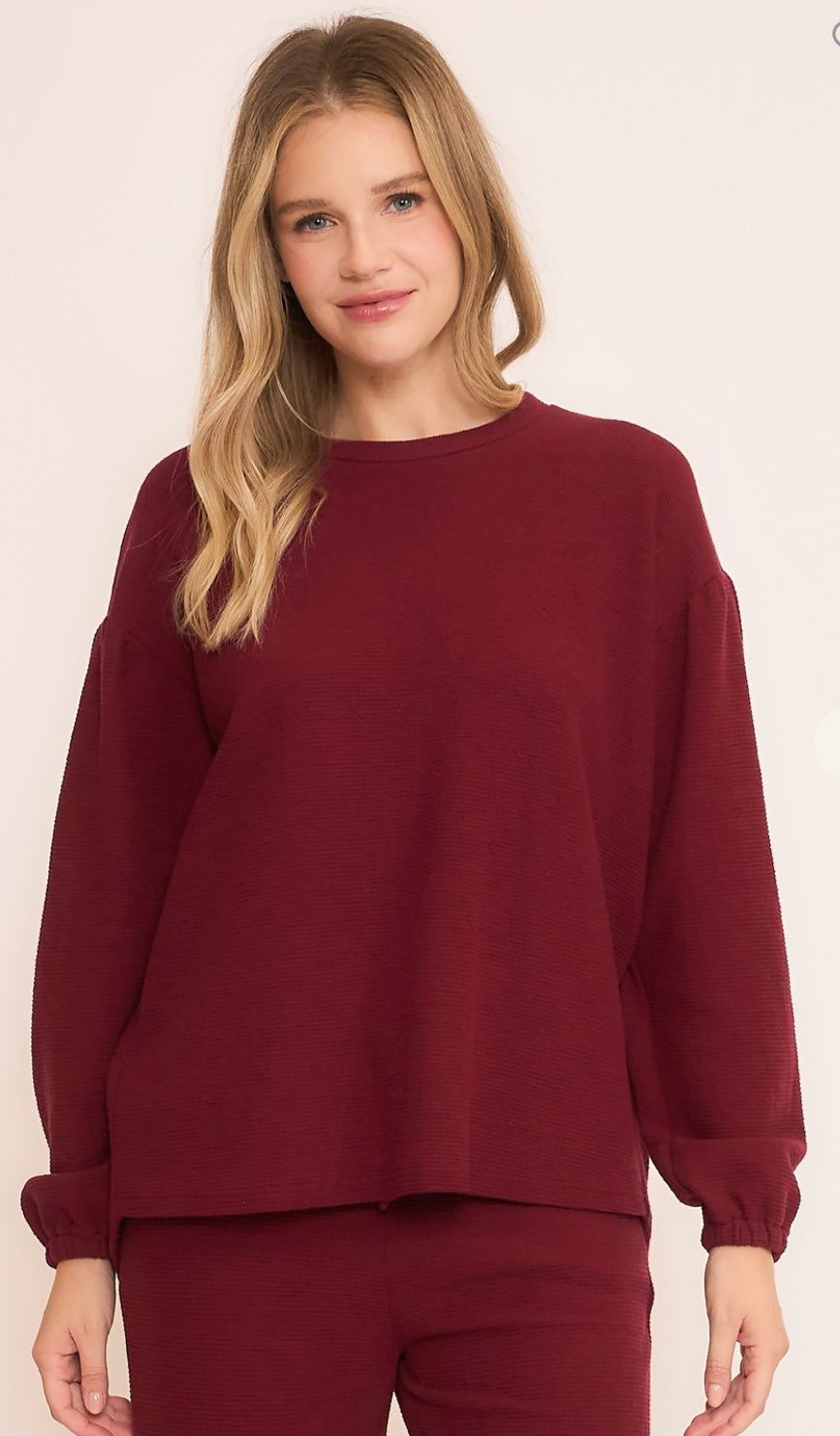 Seersucker Long sleeve top set/Wide leg pants