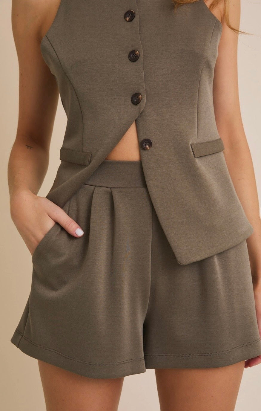 Boat Neck Button Up Top and Shorts