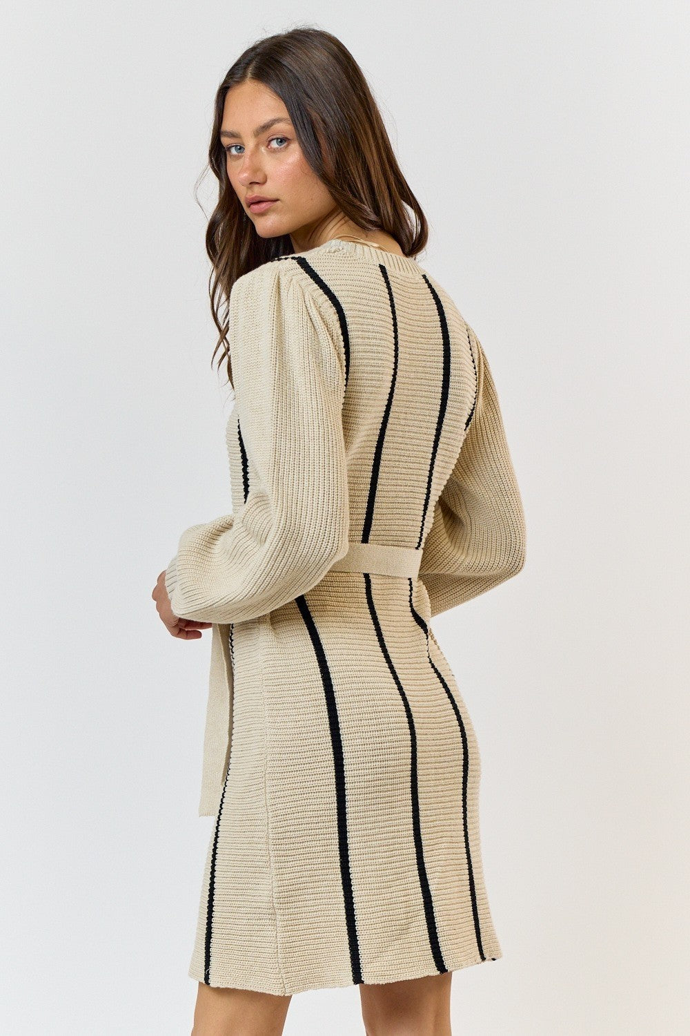 Sweater mini dress stripe waist