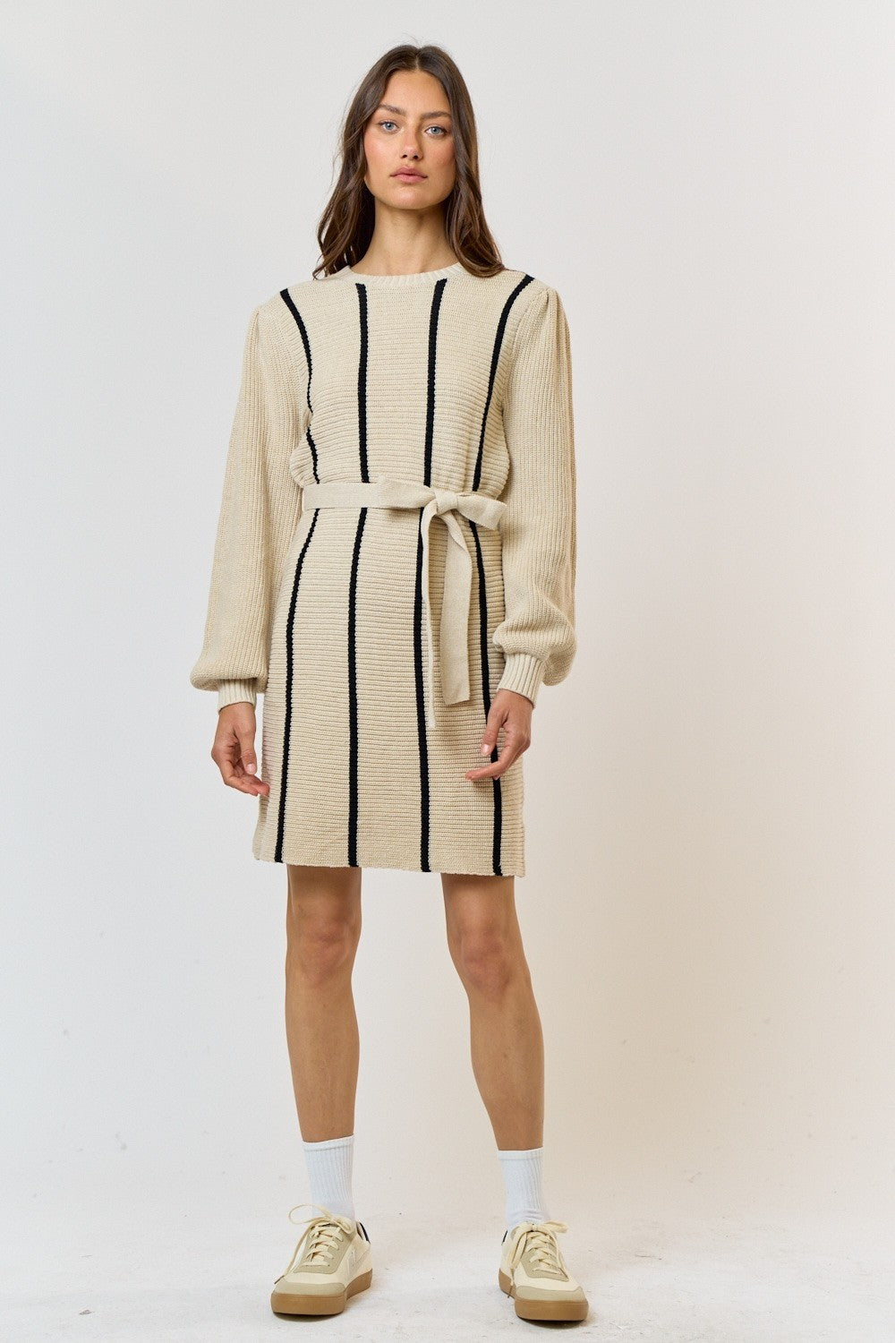 Sweater mini dress stripe waist