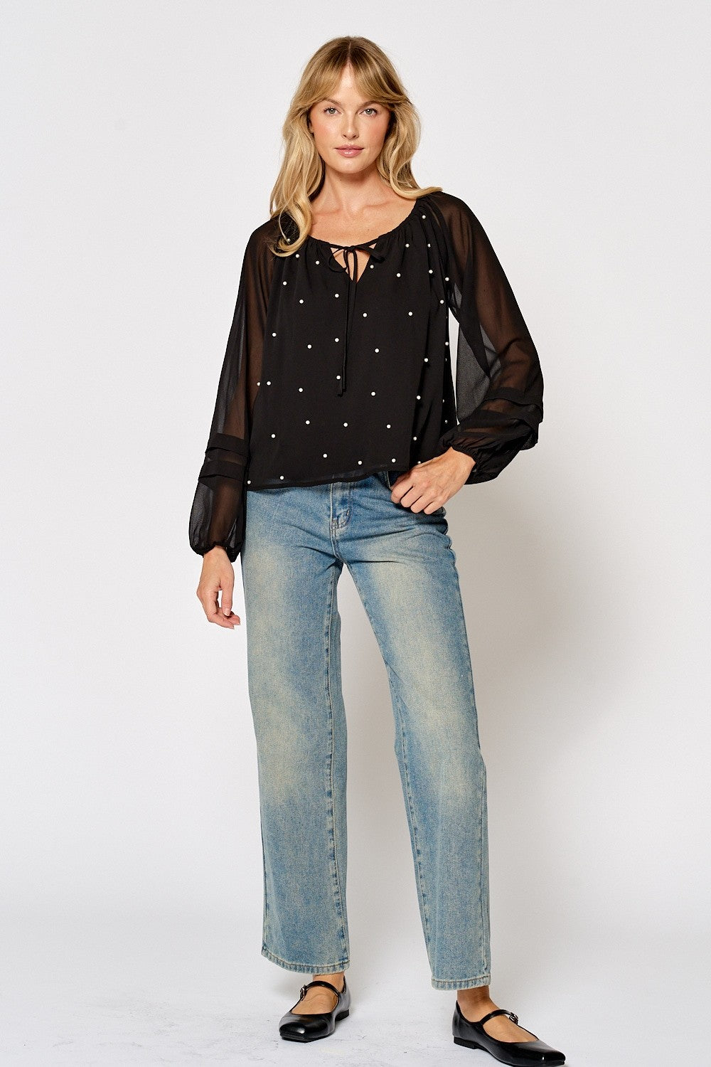 Pearl Embellished Chiffon Top